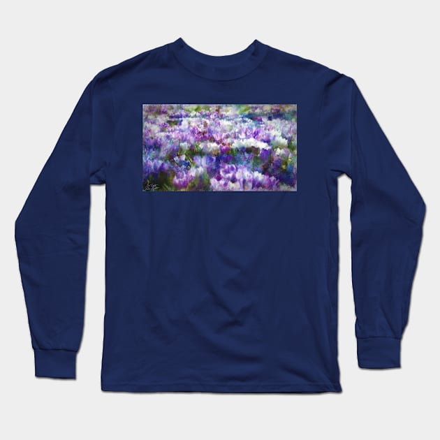 Crocuses After Winter Impressionist Painting Long Sleeve T-Shirt by BonBonBunny